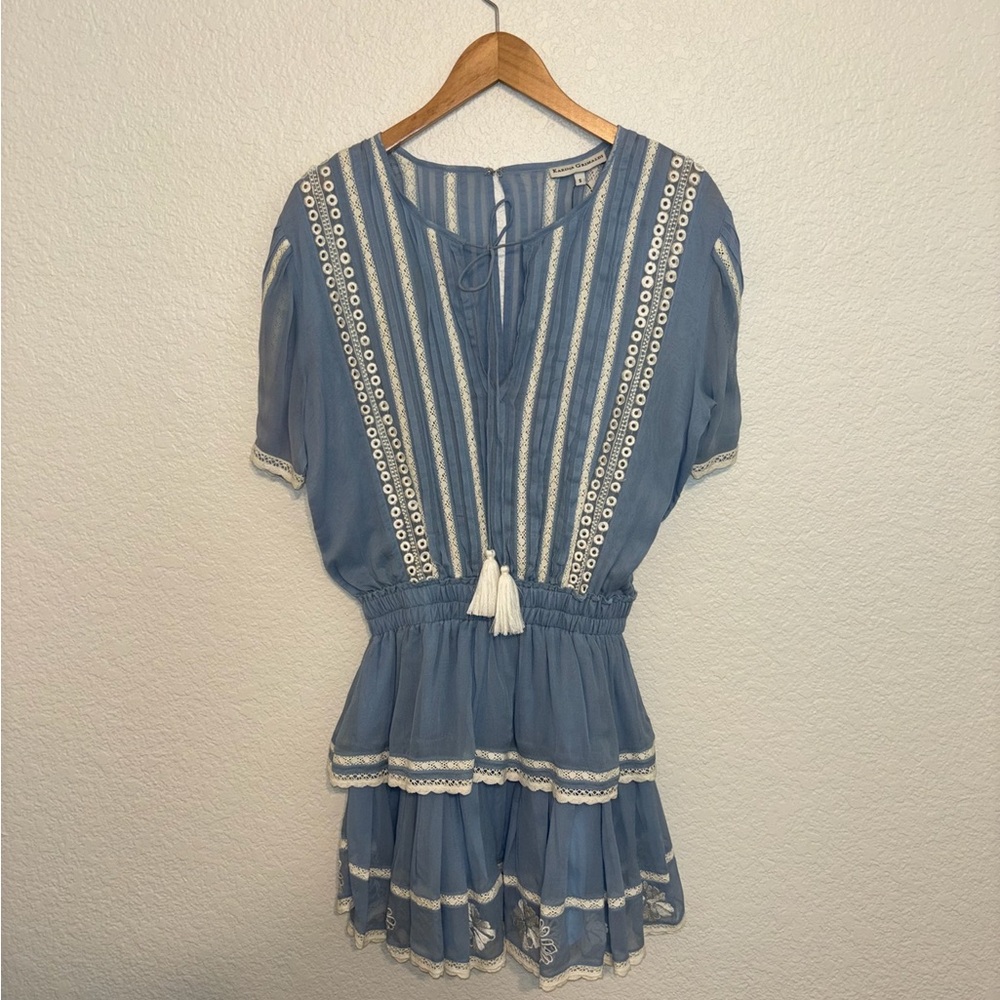Blue Boho Dress with Lace Details